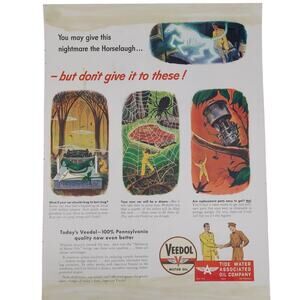 Veedol Motor Oil Magazine Advertisement 1940s Color Vintage Creepy Petroliana